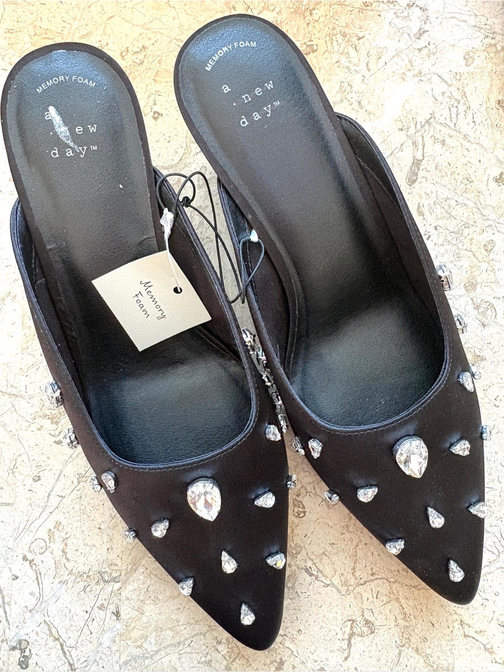 Elegant Slip On Mule Katia Black Satin A New Day Size 9.5 M/W Size 8 M/W